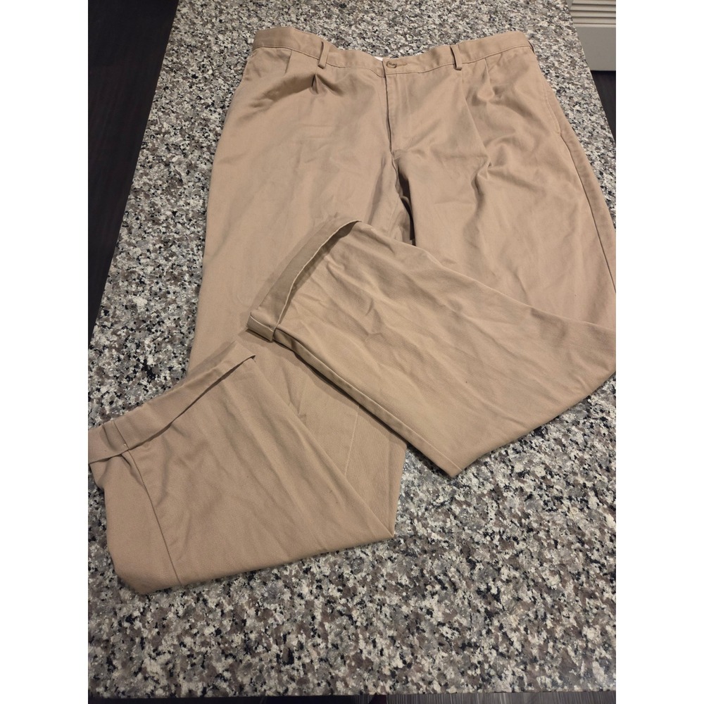Lands' End Mens Tan Pleated Cuffed Traditional Fit Chino Pants 38x29 1270